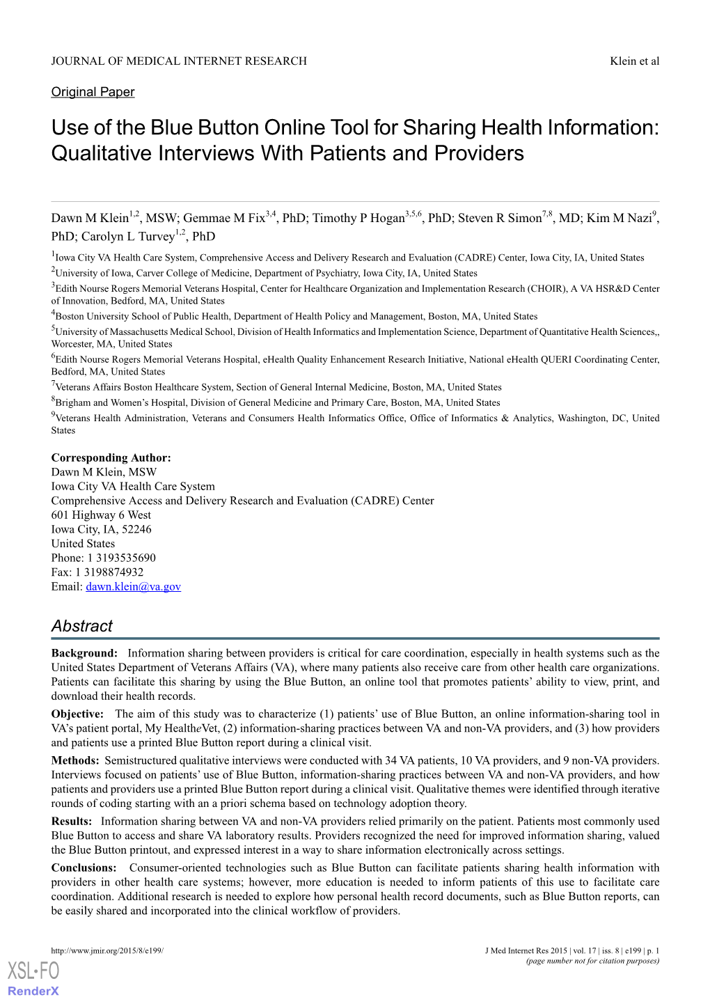 Use of the Blue Button Online Tool for Sharing Health Information: Qualitative Interviews with Patients and Providers