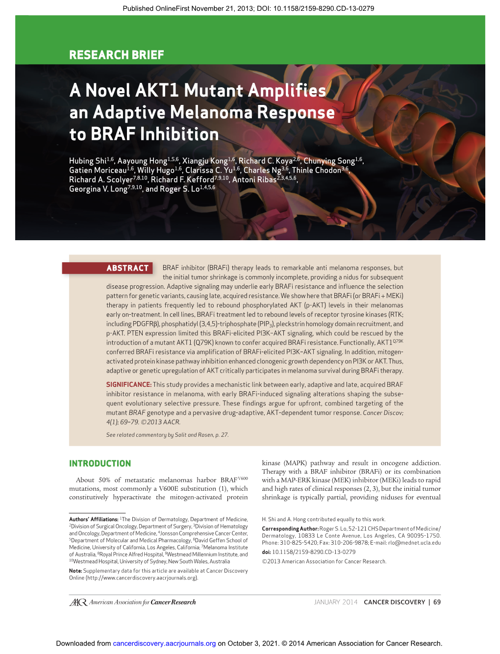 A Novel AKT1 Mutant Amplifies an Adaptive Melanoma Response to BRAF Inhibition