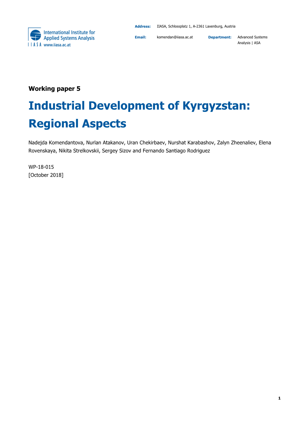 Industrial Development of Kyrgyzstan: Regional Aspects