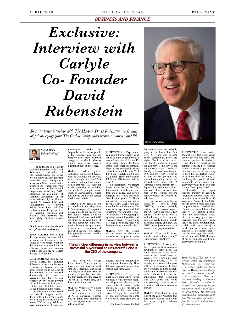 Exclusive: Interview with Carlyle Co- Founder David Rubenstein