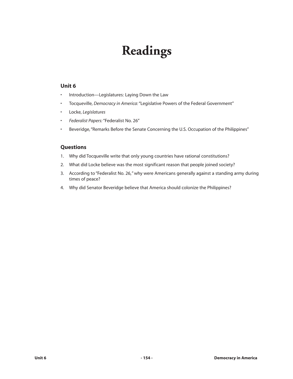 Readings Unit 6: Readings