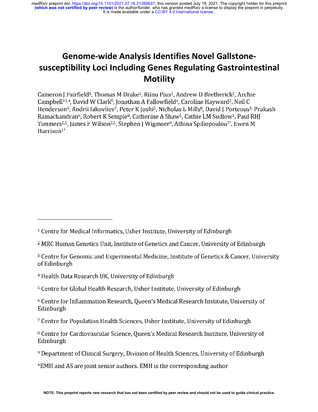 Genome-Wide Analysis Identifies Novel Gallstone- Susceptibility Loci Including Genes Regulating Gastrointestinal Motility