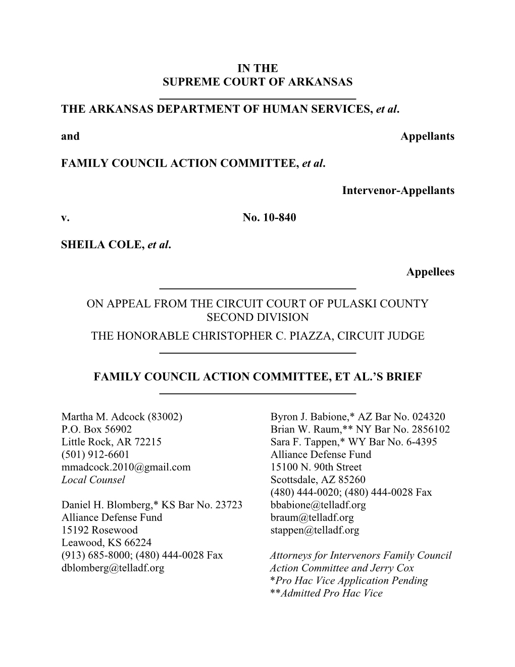 Brief Filed with Arkansas Supreme Court