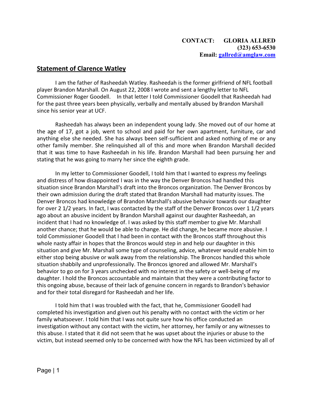 Statement of Clarence Watley