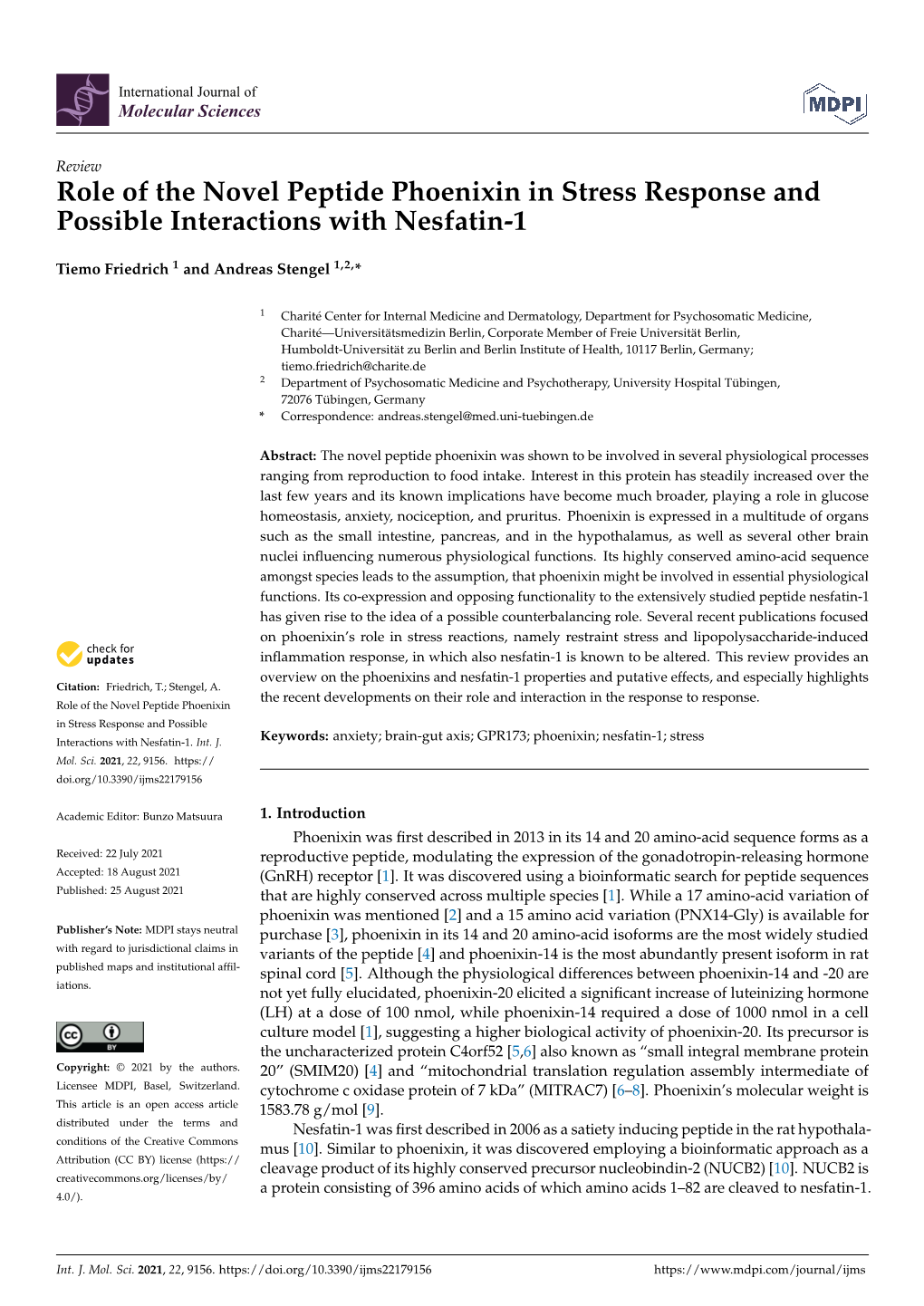 Role of the Novel Peptide Phoenixin in Stress Response and Possible Interactions with Nesfatin-1