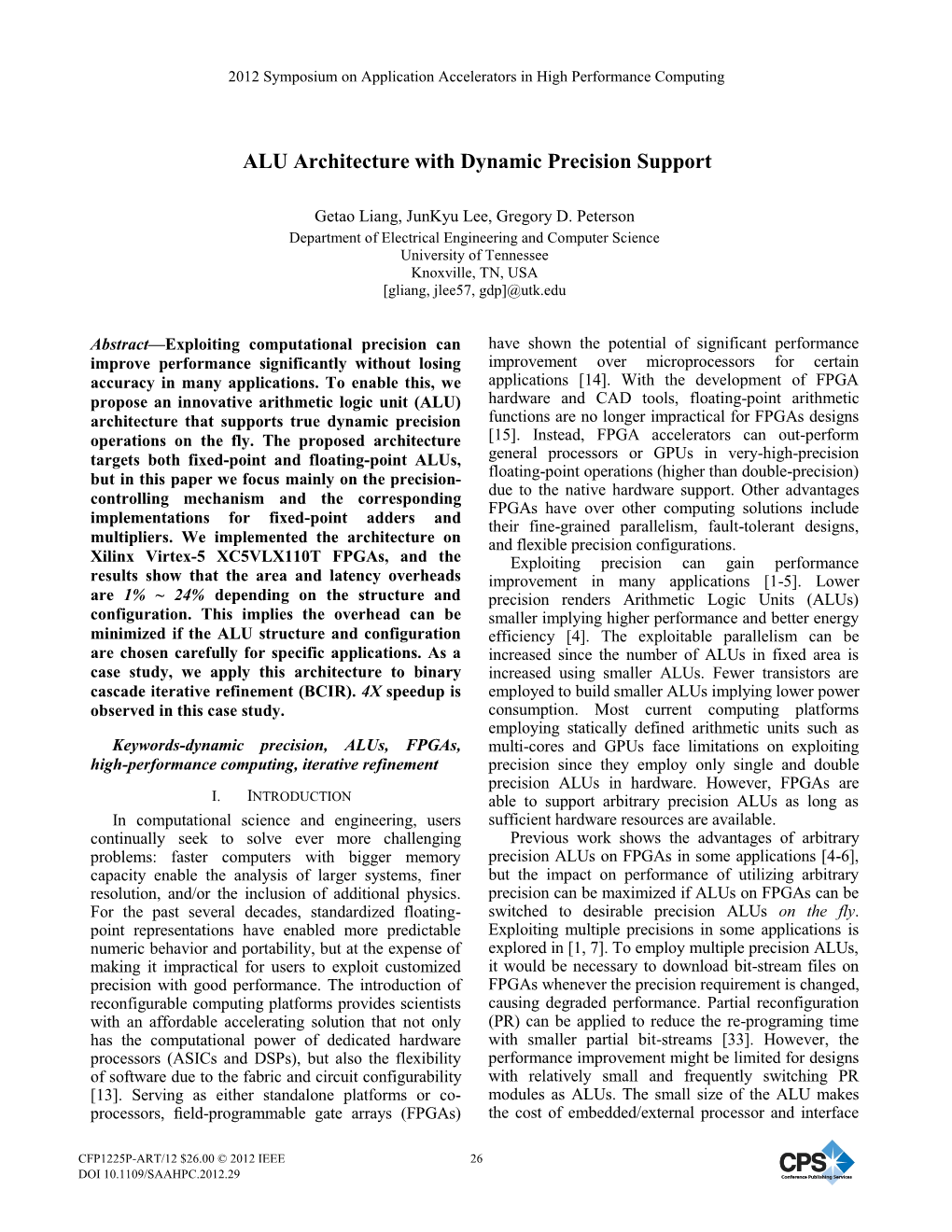 ALU Architecture with Dynamic Precision Support