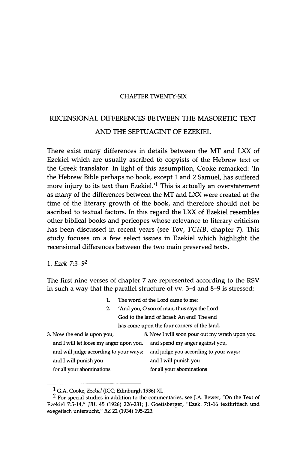 Recensional Differences Between the Masoretic Text and the Septuagint of Ezekiel