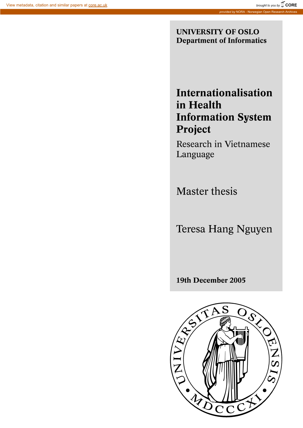 Internationalisation in Health Information System Project Research in Vietnamese Language