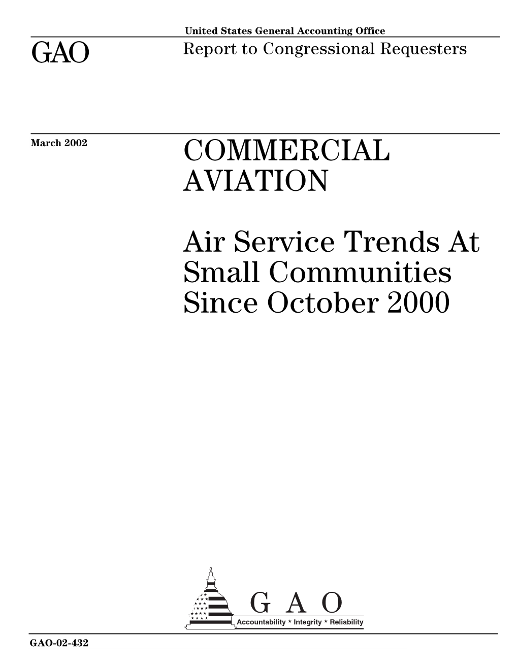 GAO-02-432 Commercial Aviation: Air Service Trends at Small