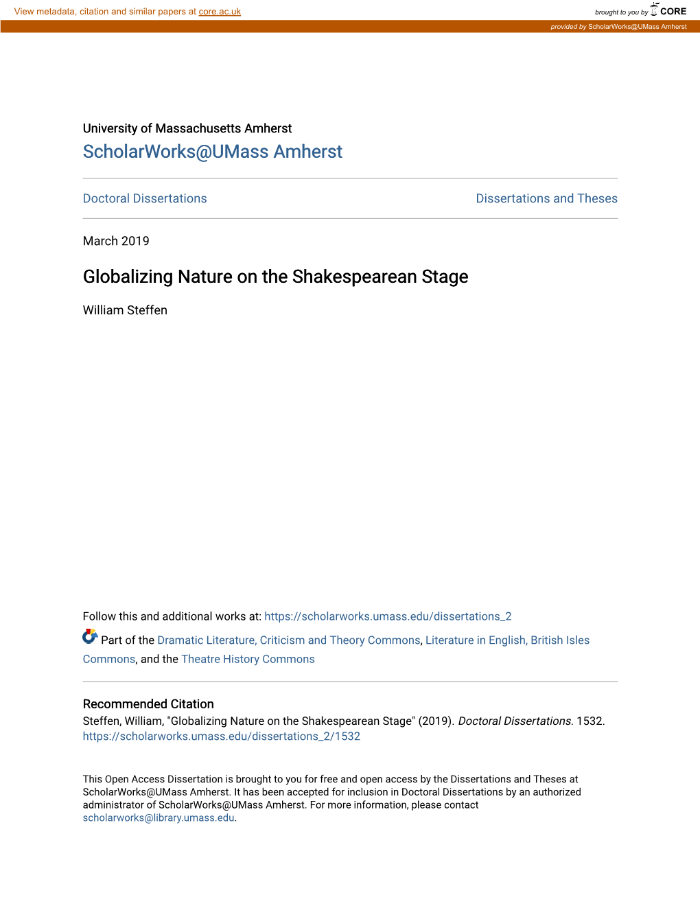 Globalizing Nature on the Shakespearean Stage
