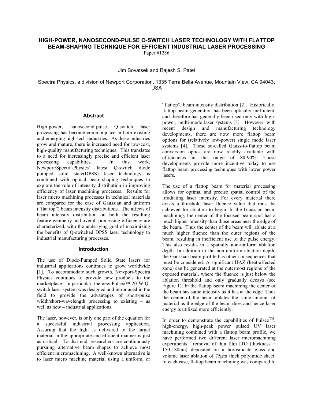 High-Power Ns-Pulsed Q-Switched Laser Technology with Flattop Beam-Shaping Technique for Efficient Industrial