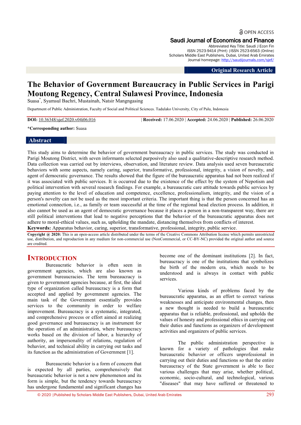 The Behavior of Government Bureaucracy in Public Services in Parigi Moutong Regency, Central Sulawesi Province, Indonesia