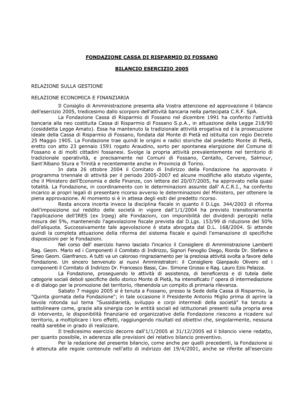 Fondazione Cassa Di Risparmio Di Fossano Bilancio