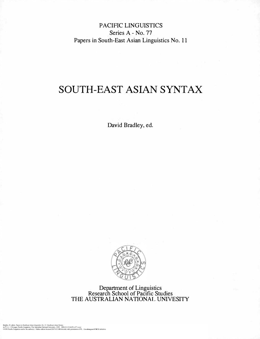 Papers in Southeast Asian Linguistics No. 11: Southeast Asian Syntax