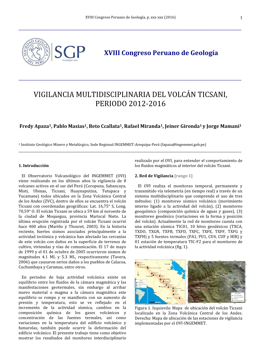 Vigilancia Multidisciplinaria Del Volcán Ticsani, Periodo 2012-2016