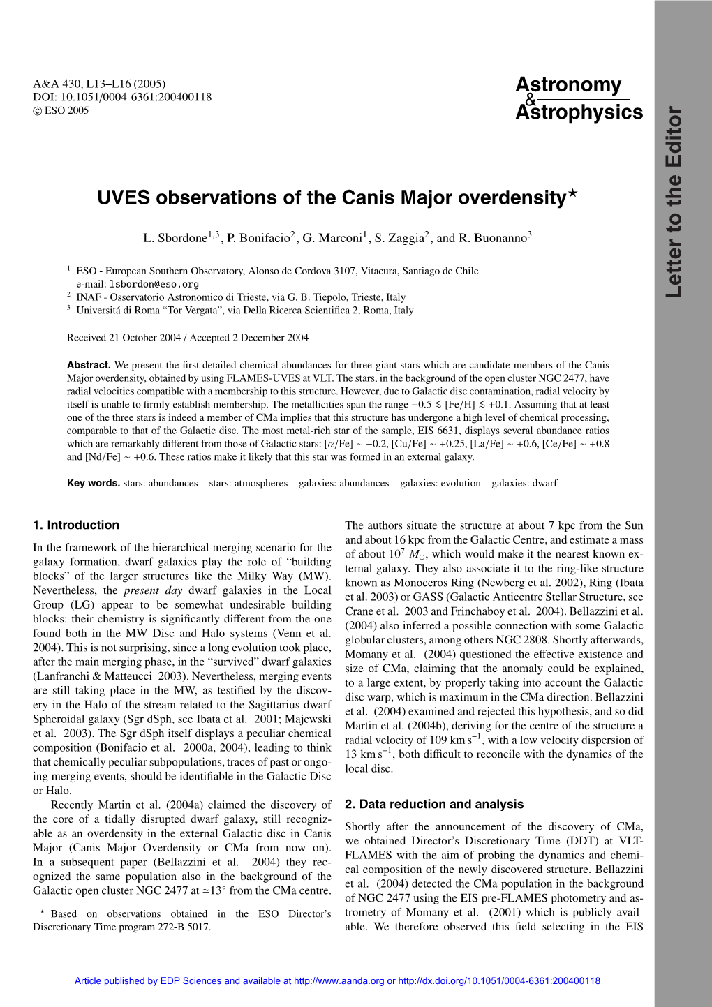 UVES Observations of the Canis Major Overdensity The