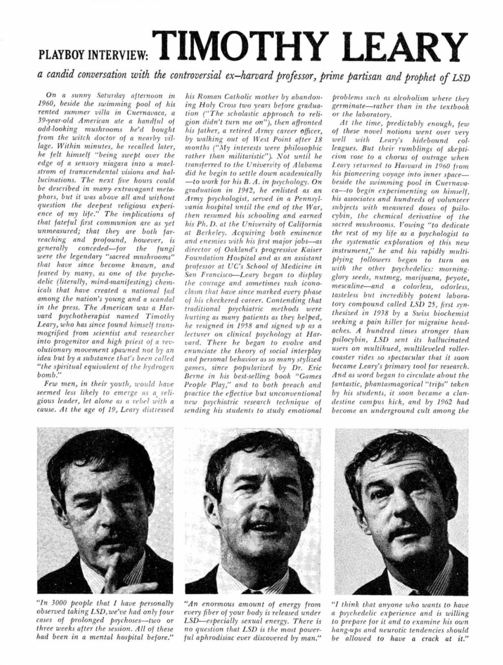 PLAYBOY INTERVIEW: TIMOTHY LEARY a Candid Conversation with the Controversial Ex-Harvard Prrifessor~ Prime Partisan and Prophet of LSD