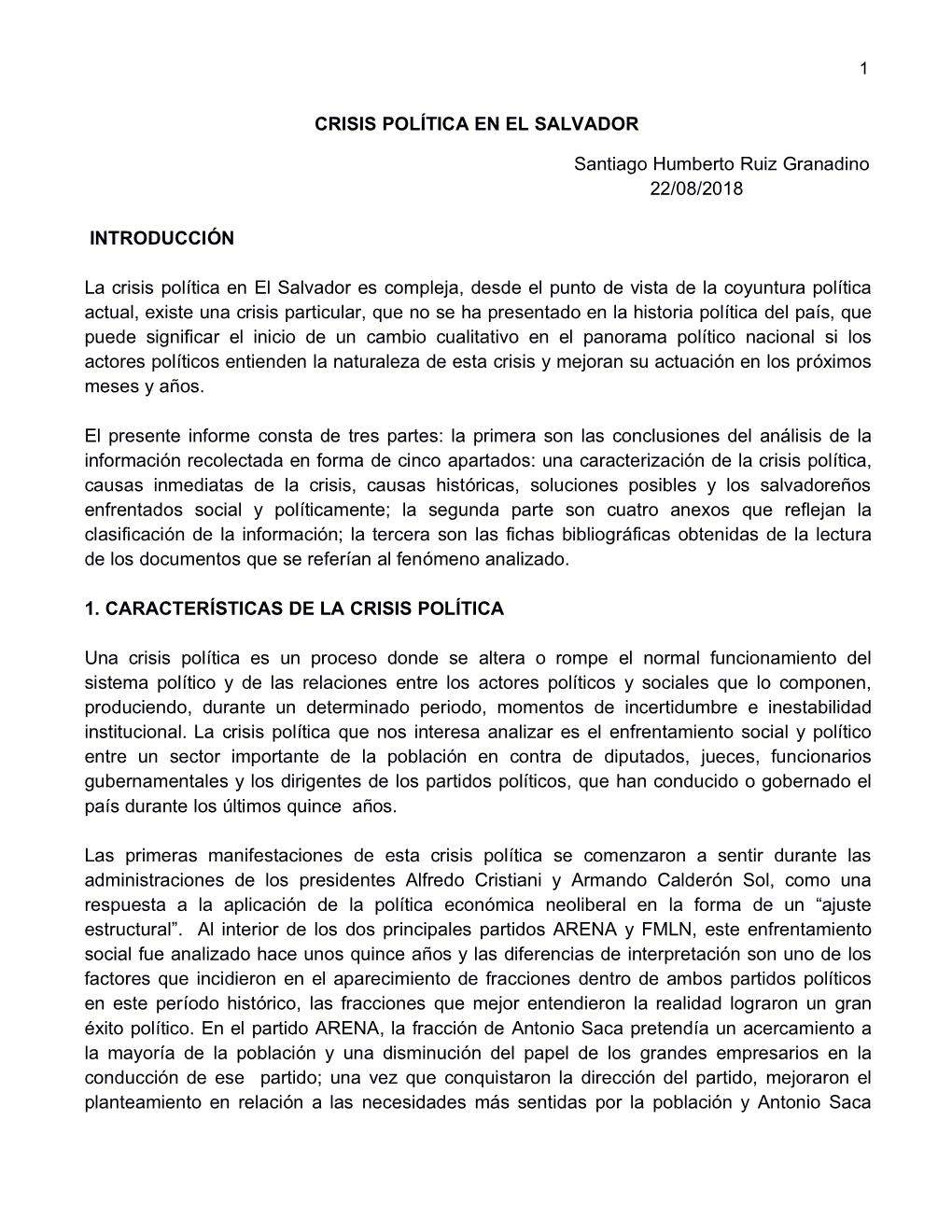 CRISIS POLÍTICA EN EL SALVADOR Santiago Humberto Ruiz Granadino