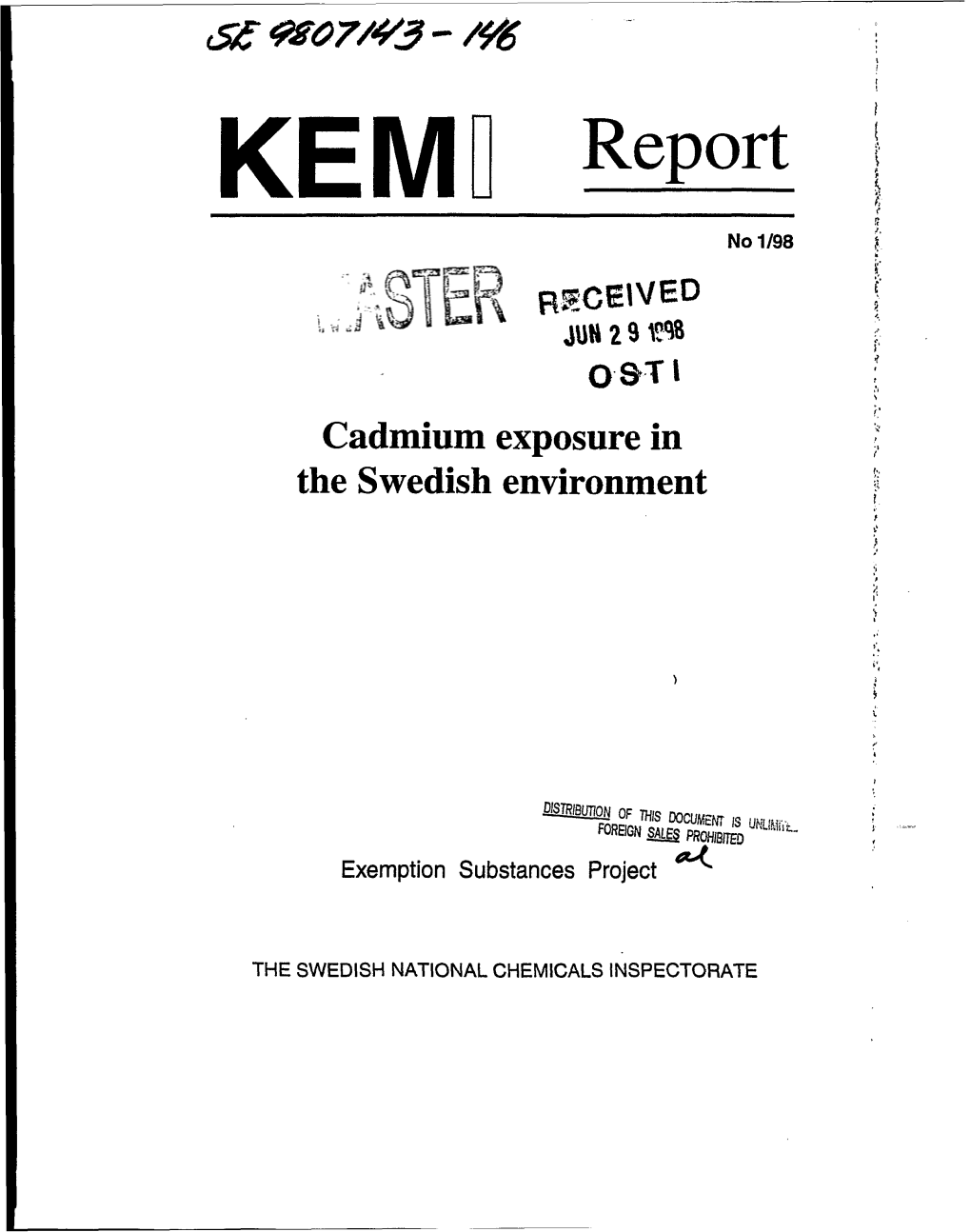 Cadmium Exposure in the Swedish Environment