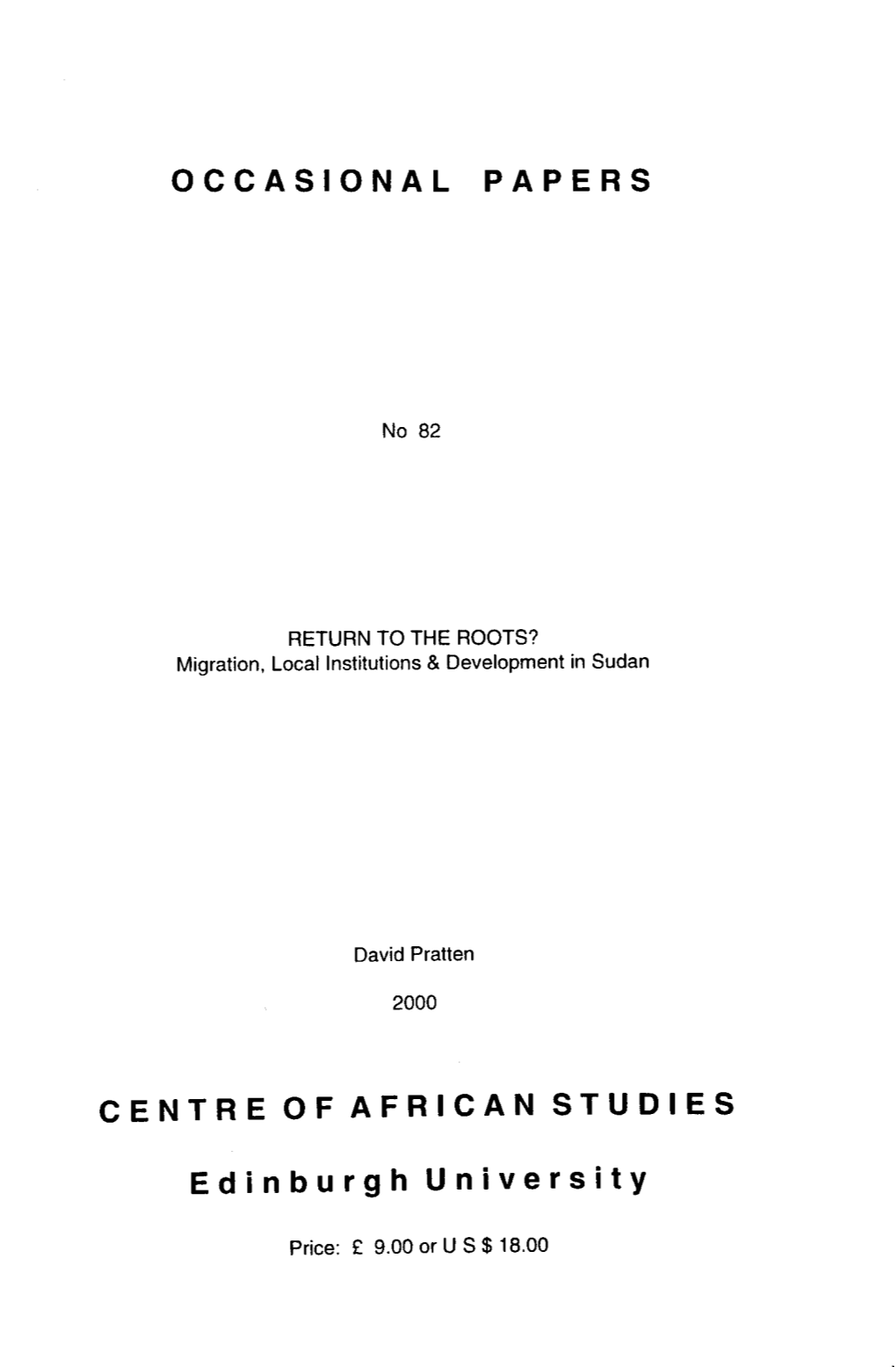 OCCASIONAL PAPERS CENTRE of AFRICAN STUDIES Edinburgh