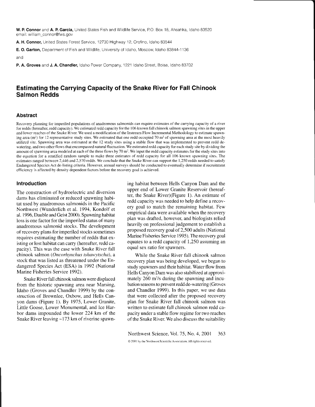 Estimating the Carrying Capacity of the Snake River for Fall Chinook