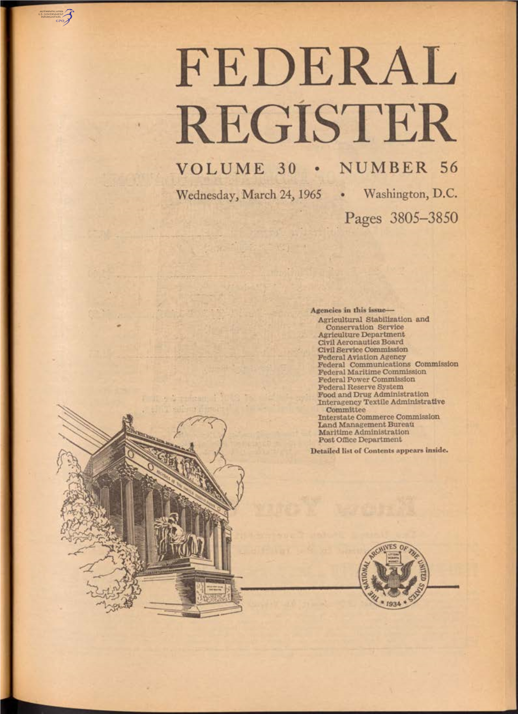 FEDERAL REGISTER VOLUME 30 • NUMBER 56 Wednesday, March 24, 1965 • Washington, D.C