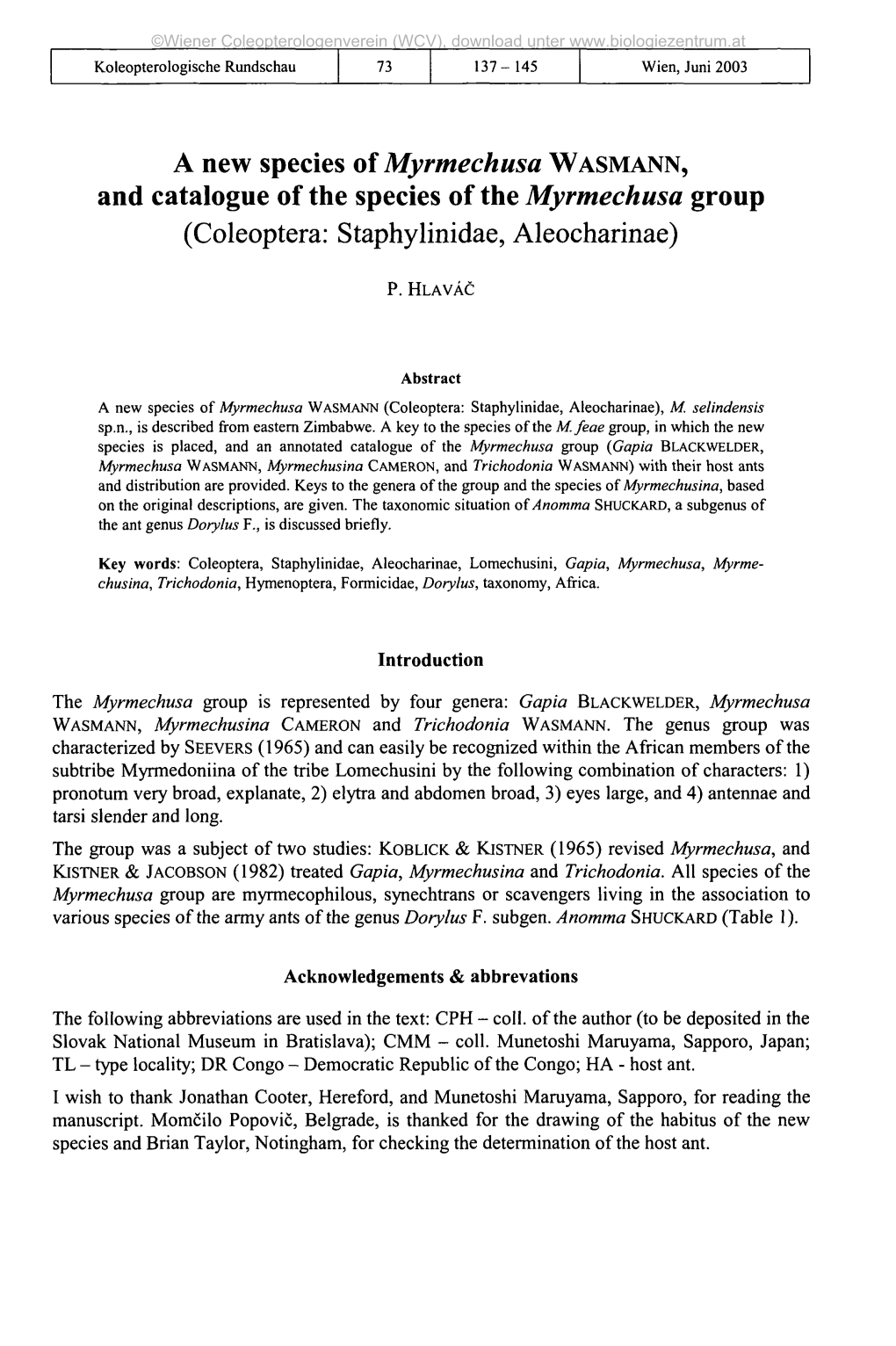 Coleoptera: Staphylinidae, Aleocharinae)