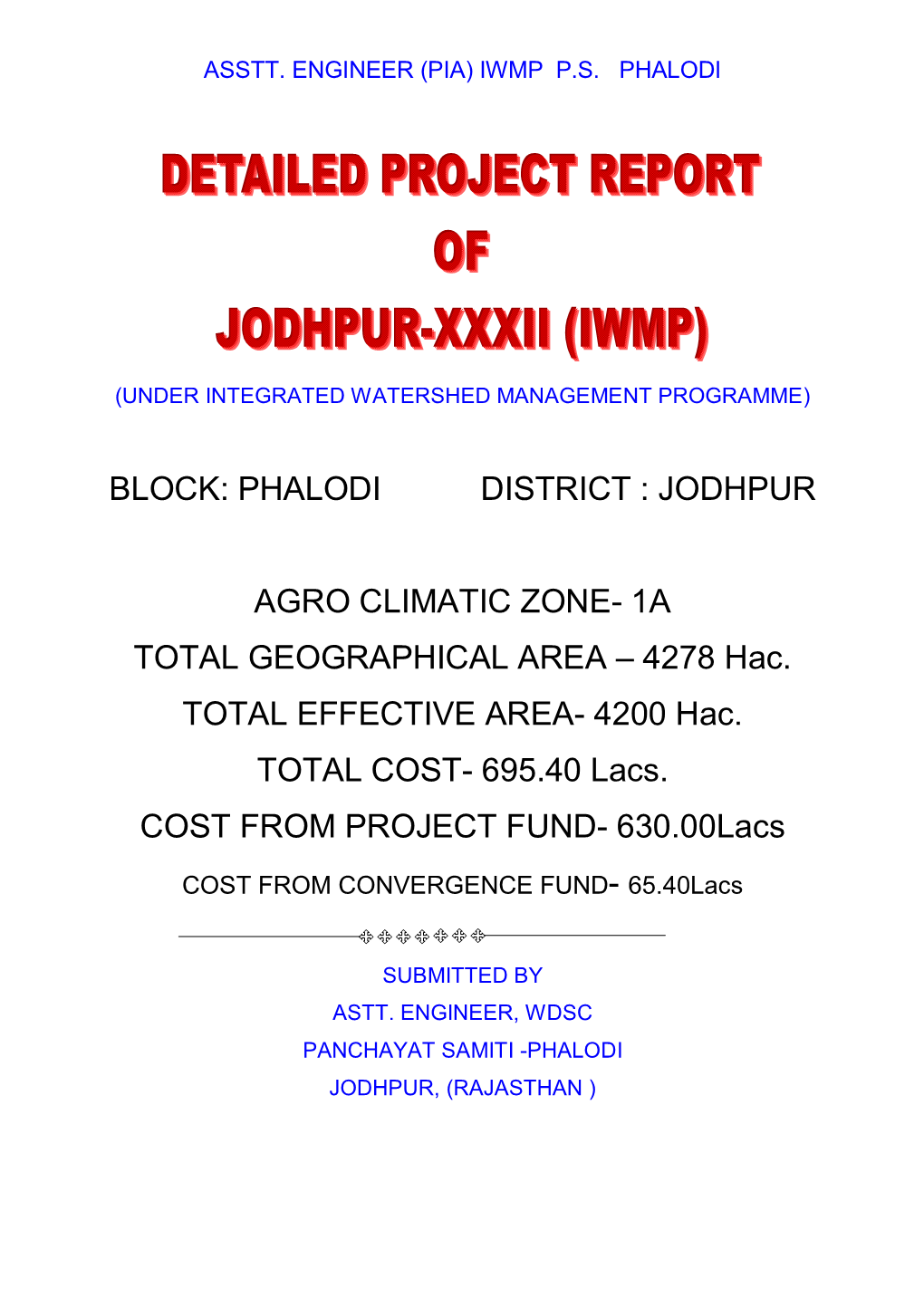 Block: Phalodi District : Jodhpur Agro Climatic Zone