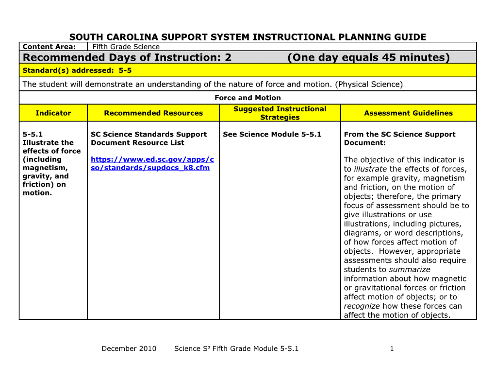 South Carolina Support System Instructional Planning Guide