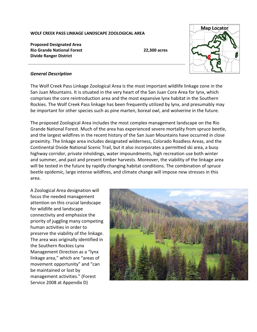 General Description the Wolf Creek Pass Linkage Zoological Area Is The