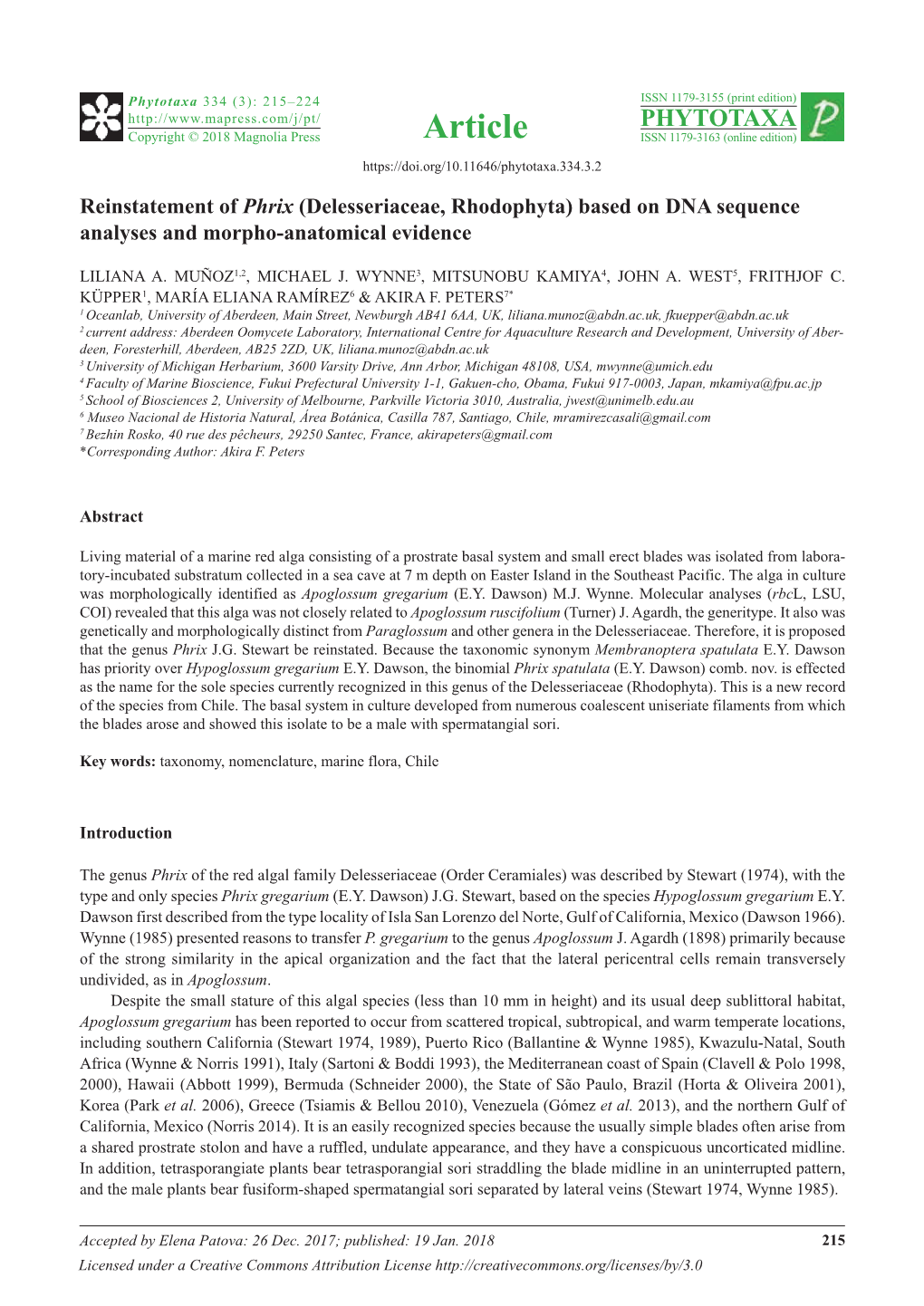 Delesseriaceae, Rhodophyta) Based on DNA Sequence Analyses and Morpho-Anatomical Evidence