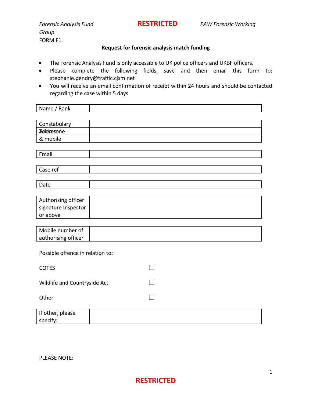 Request for Forensic Analysis Match Funding