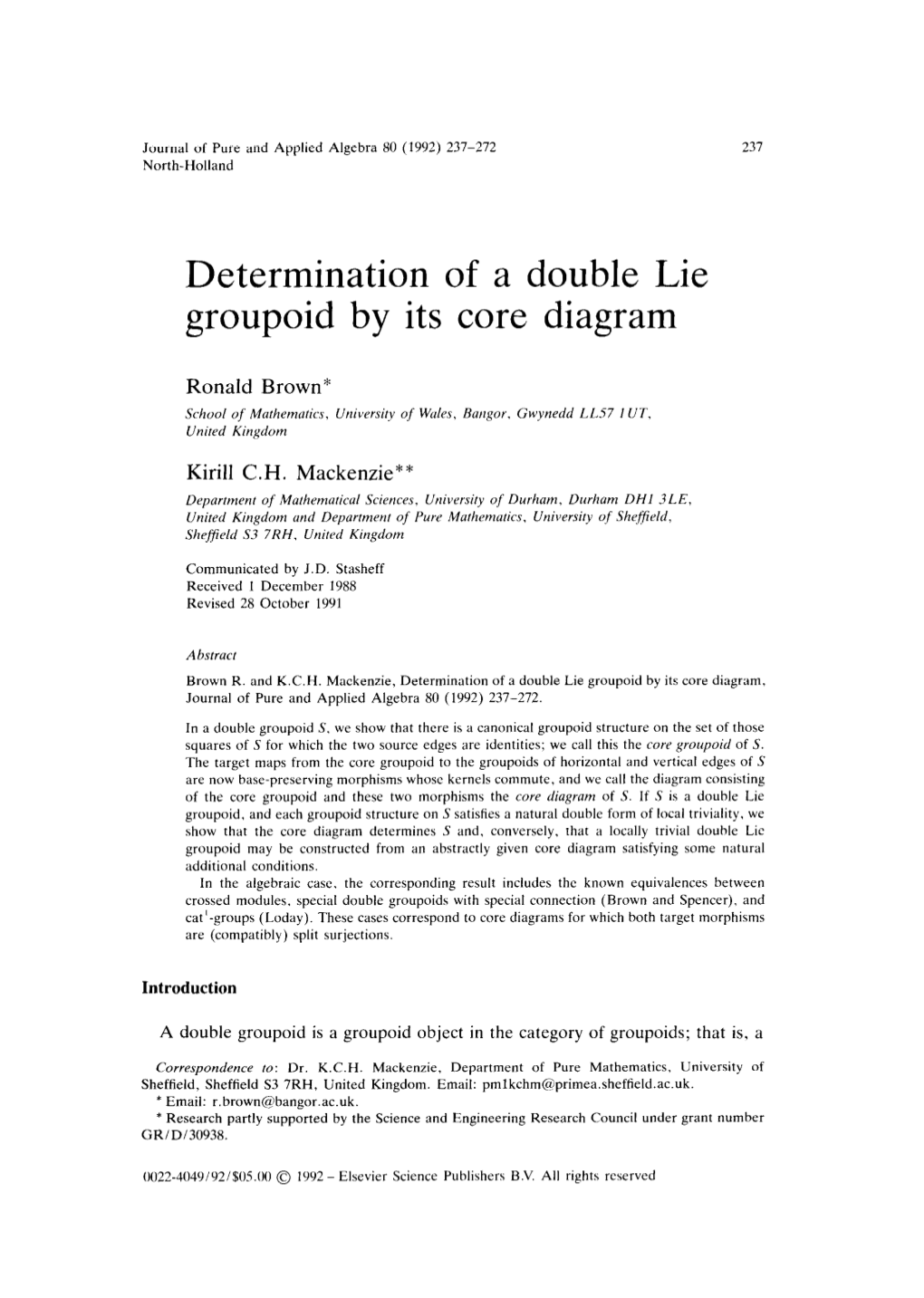 Determination of a Double Lie Groupoid by Its Core Diagram