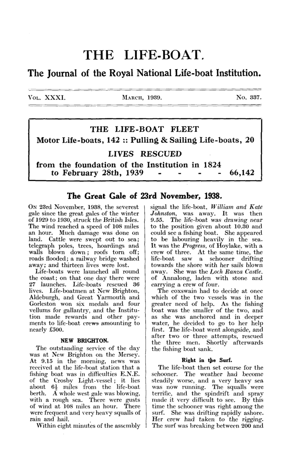 THE LIFE-BOAT. the Journal of the Royal National Life-Boat Institution