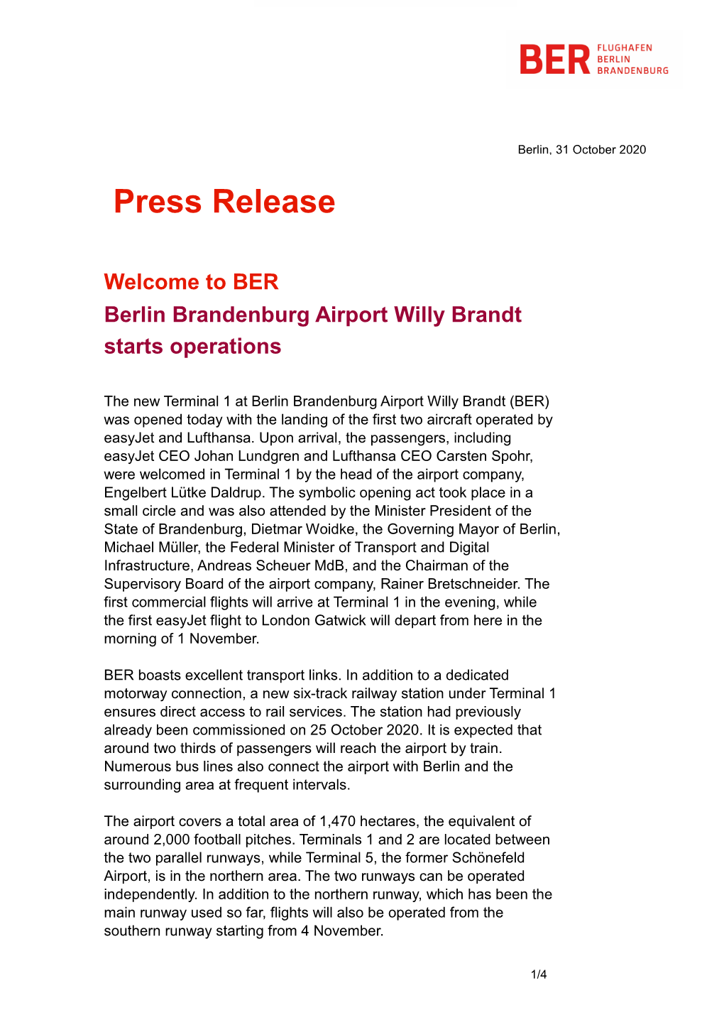 Press Release Welcome to BER Berlin