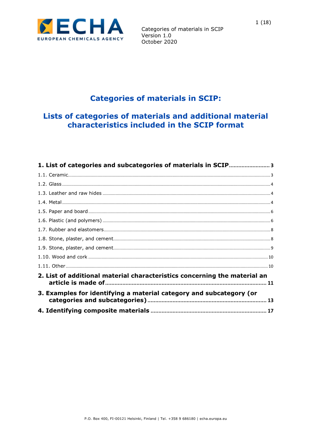 Material Categories for the SCIP Database