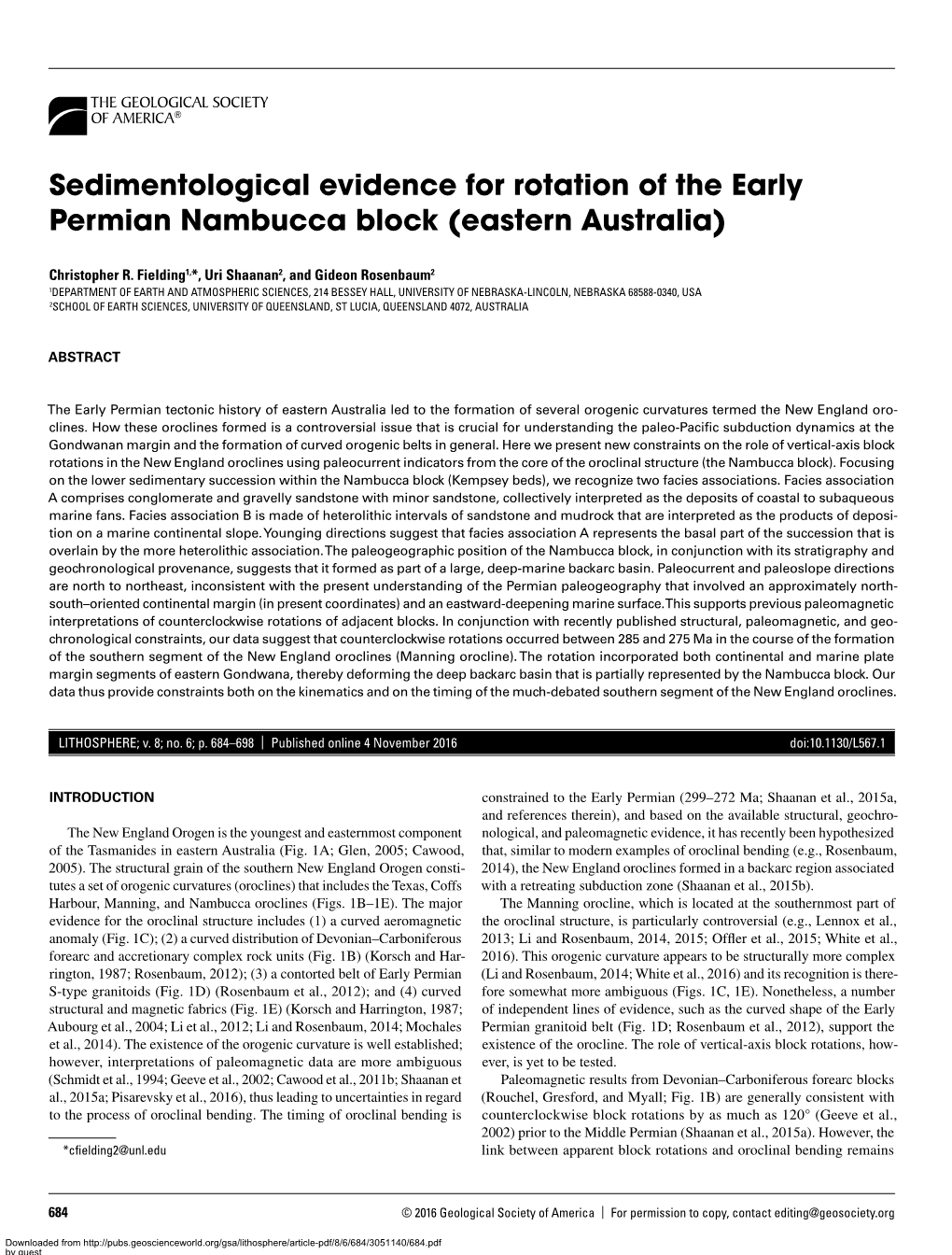 Sedimentological Evidence for Rotation of the Early Permian Nambucca Block (Eastern Australia)