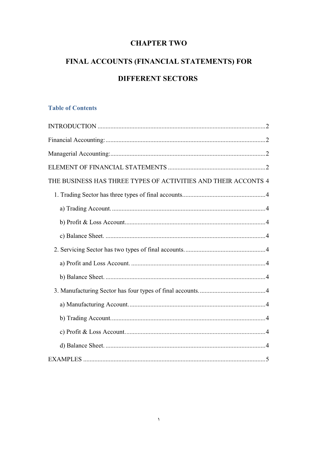 Chapter Two Final Accounts (Financial Statements)