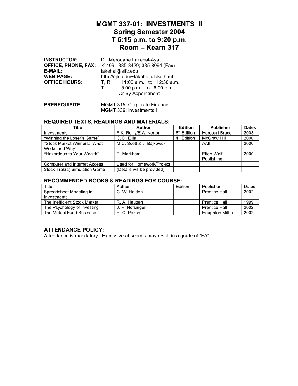 Mgmt 337-01: Investments Ii