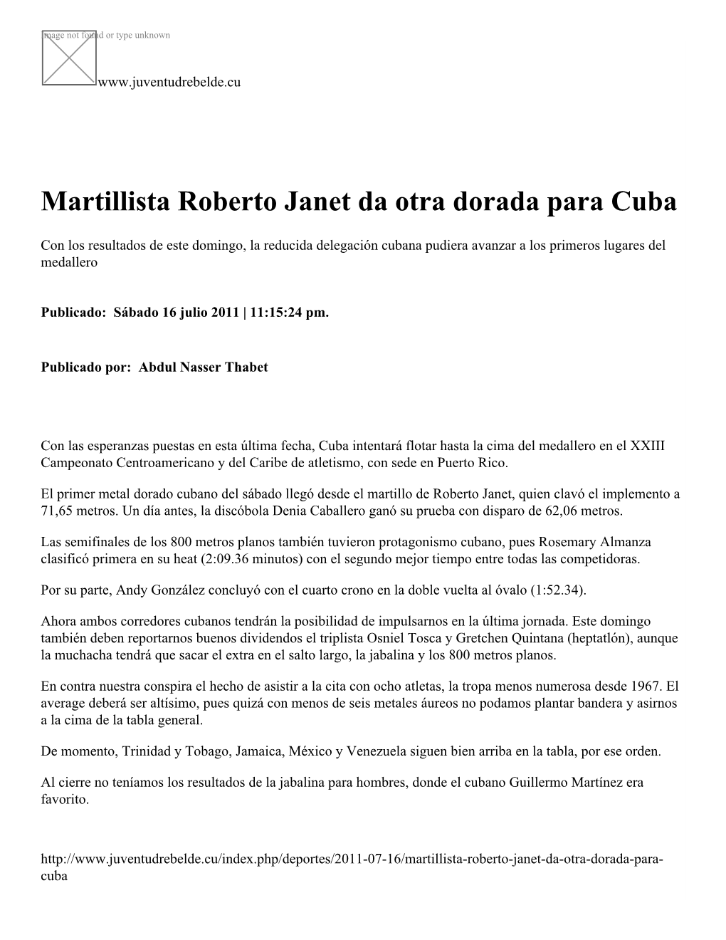 Martillista Roberto Janet Da Otra Dorada Para Cuba