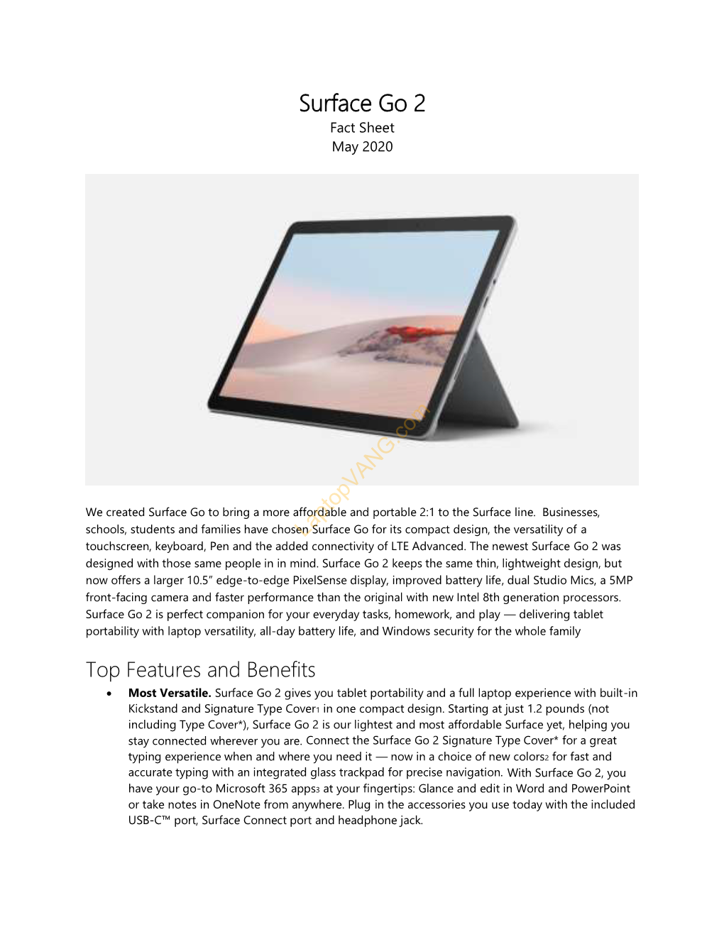 Surface Go 2 Fact Sheet May 2020