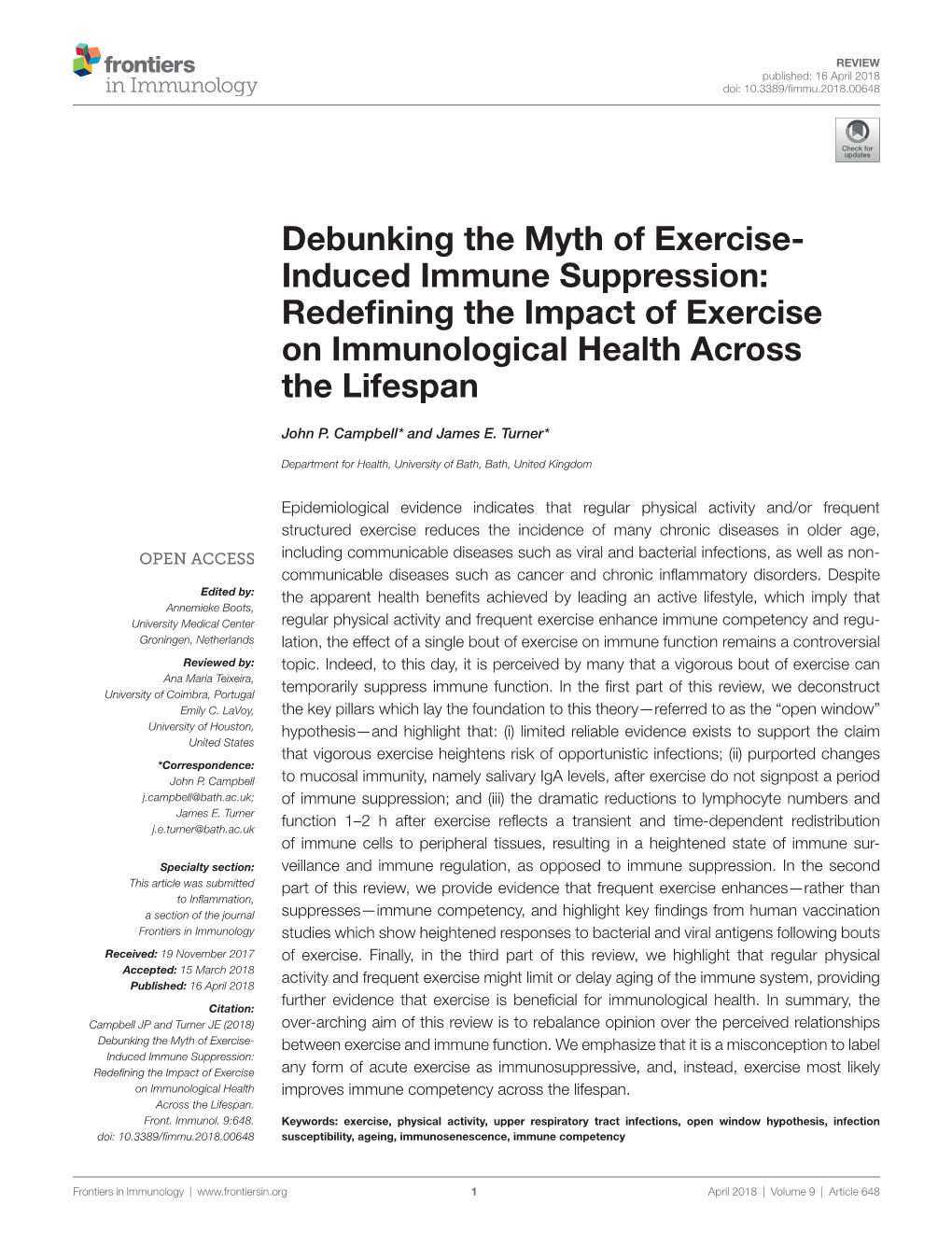 Induced Immune Suppression: Redefining the Impact of Exercise on Immunological Health Across the Lifespan