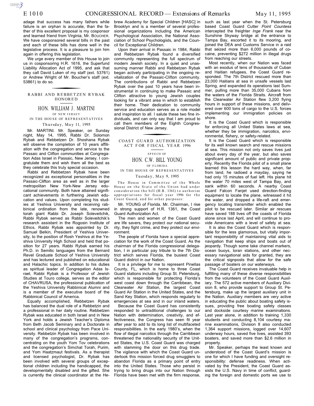 CONGRESSIONAL RECORD— Extensions of Remarks E 1010 HON. WILLIAM J. MARTINI HON. C.W. BILL YOUNG