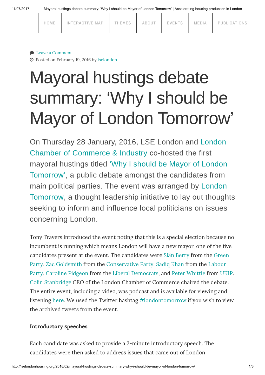 Mayoral Hustings Debate Summary: ‘Why I Should Be Mayor of London Tomorrow’ | Accelerating Housing Production in London