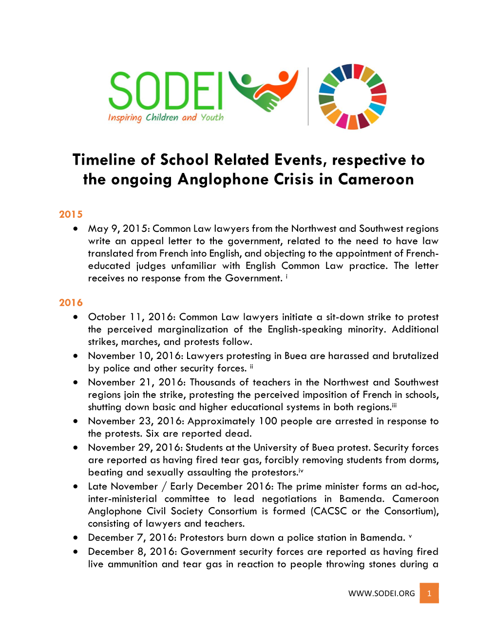 Timeline of School Related Events, Respective to the Ongoing Anglophone Crisis in Cameroon