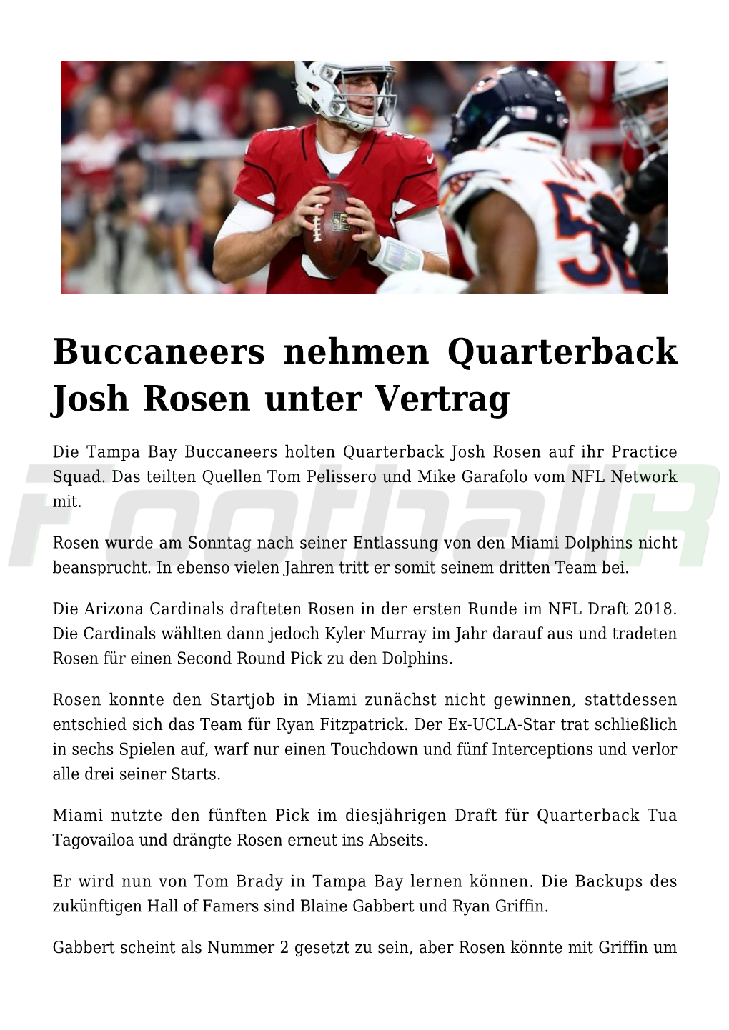 Buccaneers Nehmen Quarterback Josh Rosen Unter Vertrag