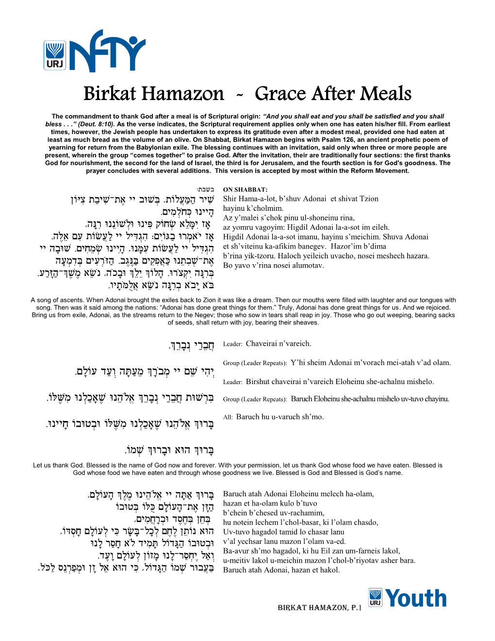 Birkat Hamazon - Grace After Meals