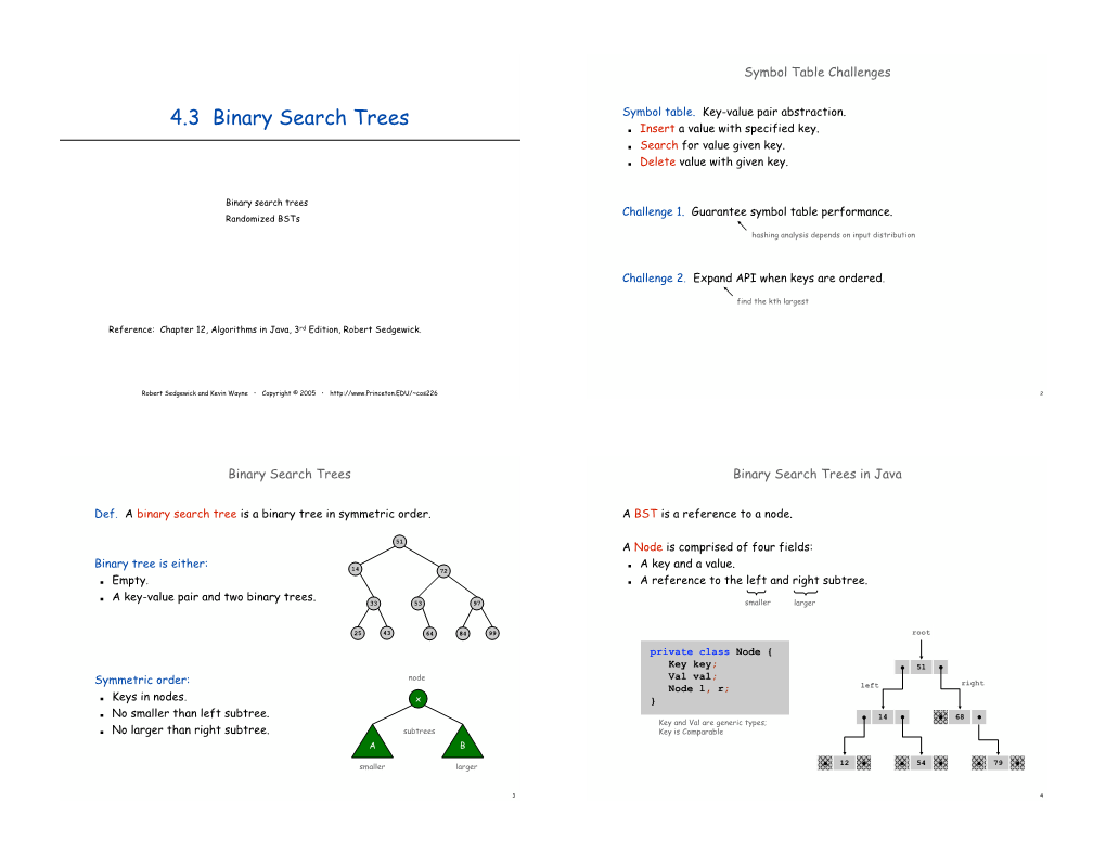 4.3 Binary Search Trees Symbol Table