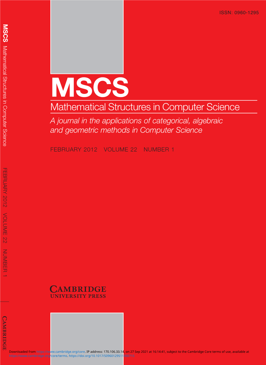 Mathematical Structures in Computer Science