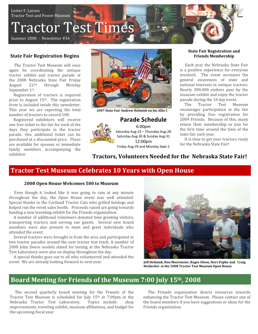 Tractor Test Times Summer 2008 ‐ Newsletter #34